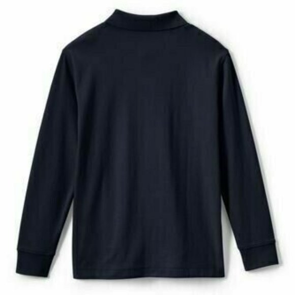 NWT LANDS' END KIDS LONG SLEEVE INTERLOCK POLO SHIRT CLASSIC NAVY LARGE - Picture 2 of 5